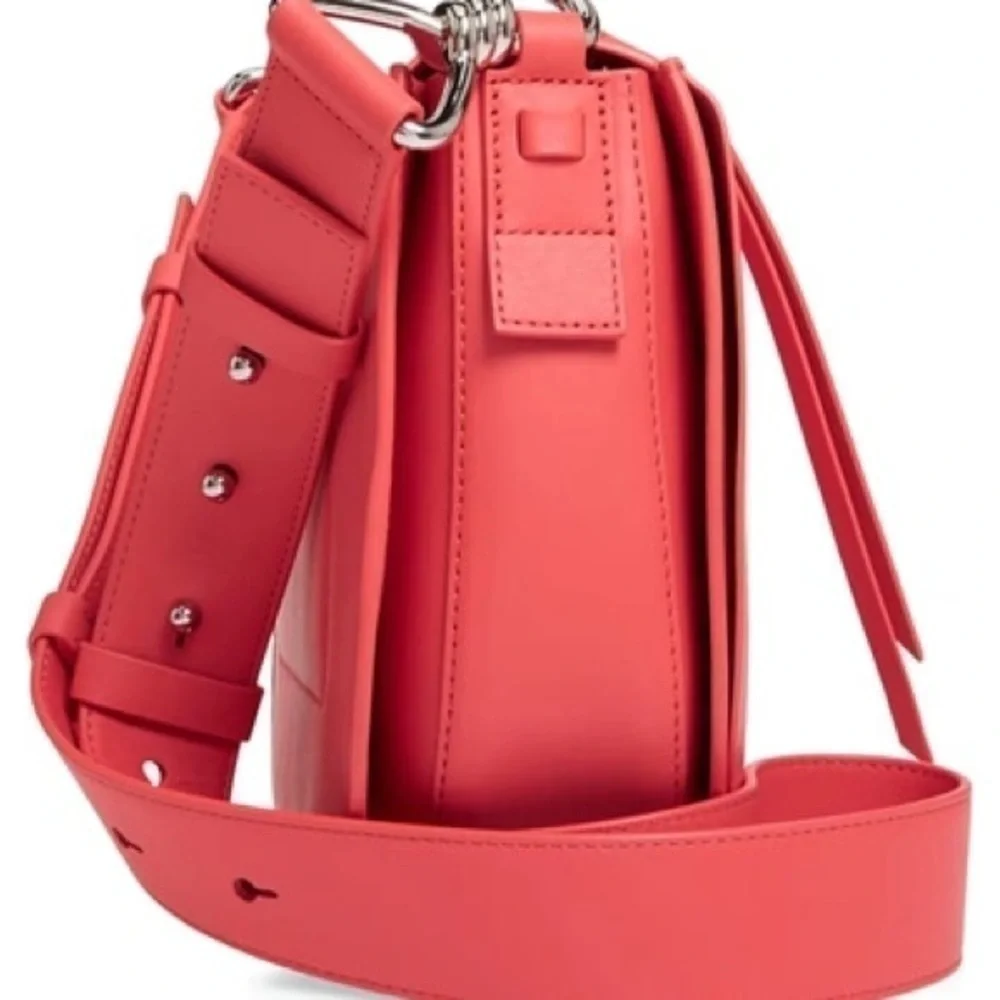New RARE ALLSAINTS Captain Round Leather Crossbody Bag Coral Pink Pebbled